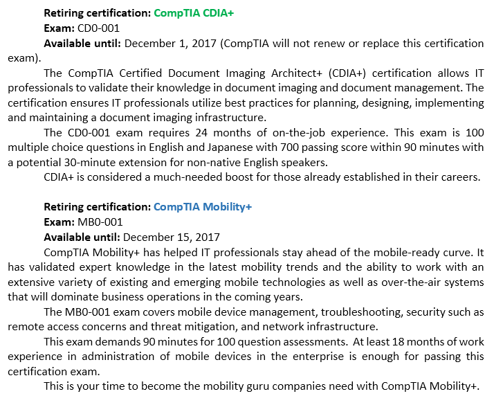 CompTIA certs