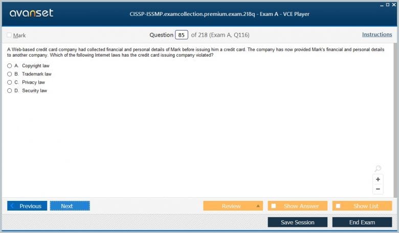 CISSP-ISSMP Premium VCE Screenshot #3